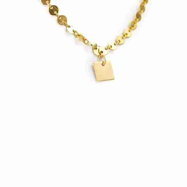 Cadena de Chapas con Placa Cuadrada gold filled