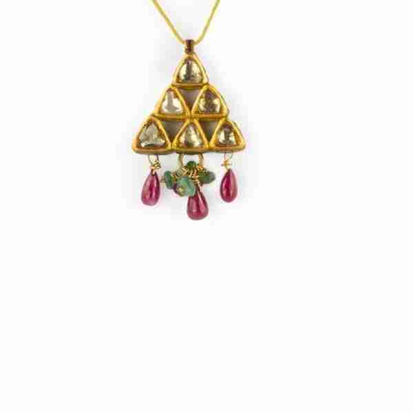 Colgante Kundan reversible con lágrimas de rubí y diamantes