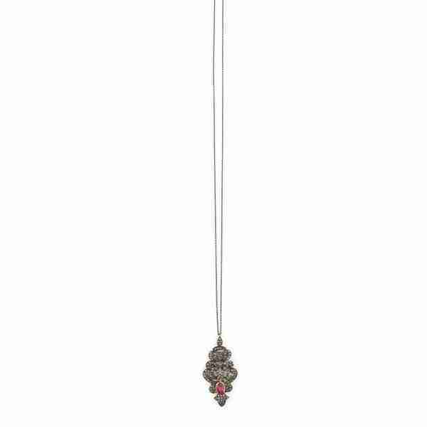 Colgante Victoriano con Turmalina Rosa y Diamantes