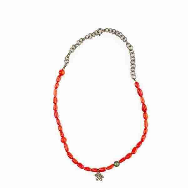 Collar Coral Bambú con diamantes