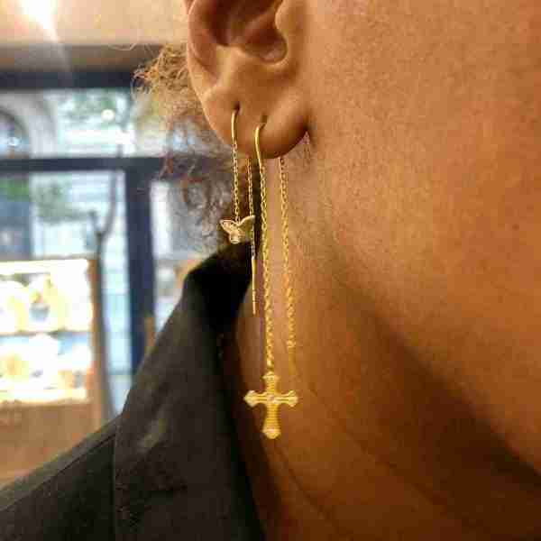 MECOLLECTION - Pendientes Largos Cruz de plata chapados en oro 18kt