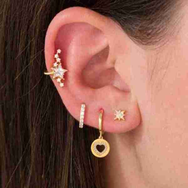 MECOLLECTION - Pendientes de plata de ley 925 con forma de corazón y circonitas