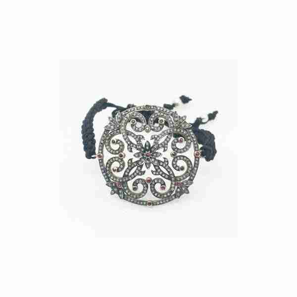 Pulsera filigrana de plata, diamantes y rubí