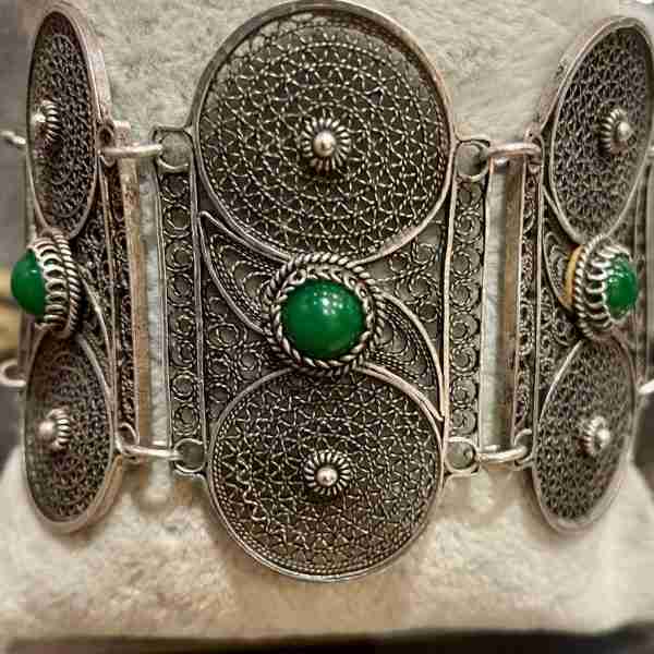 Pulsera de plata filigrana con malaquitas