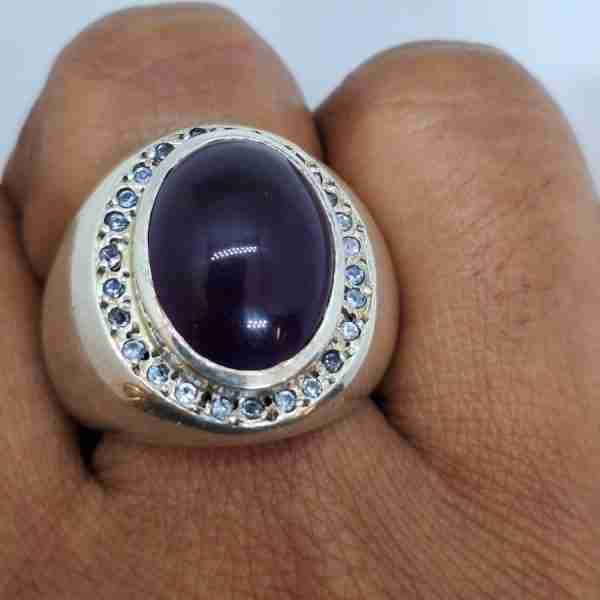 Anillo de plata con amatista y aguamarina